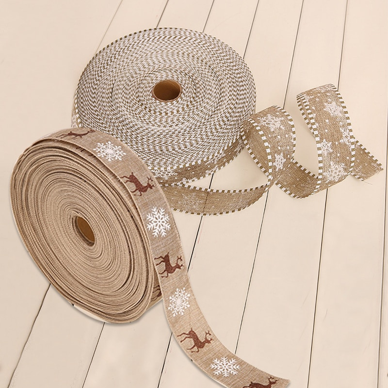 Κουτί δώρου Διακοσμητικές κορδέλες 2M Χριστουγεννιάτικο λινό κορδέλα DIY Dot Snowflake Elk Εκτύπωση Δαντέλα υφαντό σχοινί F Κρεμαστό χριστουγεννιάτικο δέντρο γάμου