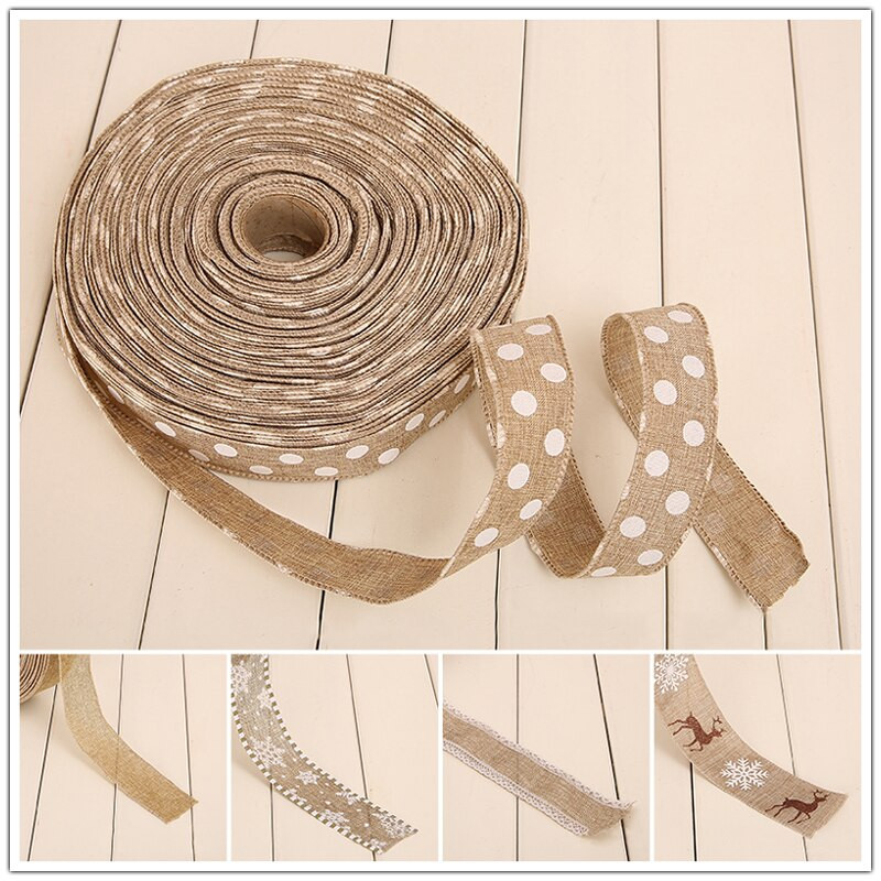 Κουτί δώρου Διακοσμητικές κορδέλες 2M Χριστουγεννιάτικο λινό κορδέλα DIY Dot Snowflake Elk Εκτύπωση Δαντέλα υφαντό σχοινί F Κρεμαστό χριστουγεννιάτικο δέντρο γάμου