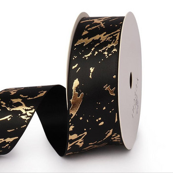 25 мм лента за подарък Сатенено мраморно/пукнато златно фолио, отпечатано за опаковане на подаръци Домашен декор Ръчно изработен материал за лък за коса Направи си сам занаятчийска лента
