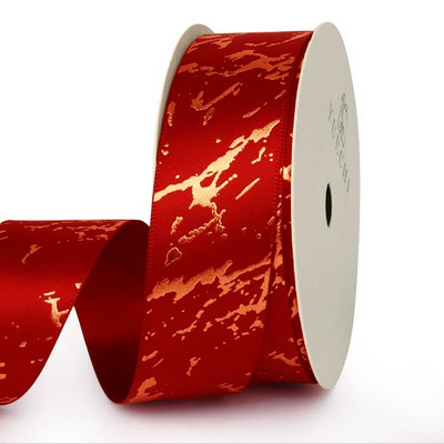 Κορδέλα δώρου 25 χιλιοστών Σατέν μάρμαρο/Χρυσόφυλλο κρακ Τυπωμένο για συσκευασία δώρου Διακόσμηση σπιτιού Χειροποίητο υλικό φιόγκων μαλλιών Κορδέλα DIY Craft