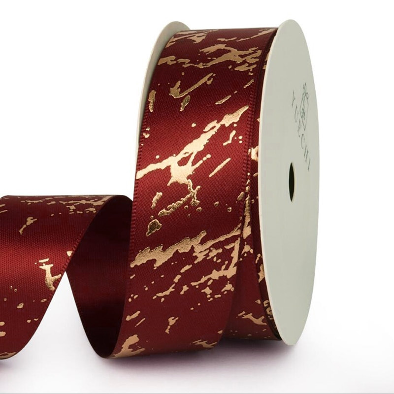 Κορδέλα δώρου 25 χιλιοστών Σατέν μάρμαρο/Χρυσόφυλλο κρακ Τυπωμένο για συσκευασία δώρου Διακόσμηση σπιτιού Χειροποίητο υλικό φιόγκων μαλλιών Κορδέλα DIY Craft
