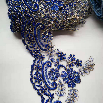 2Yards 15cm latime albastru cer safir margine poliester broderie dantela ornamente pentru rochie de mireasa design costum panglica dantela