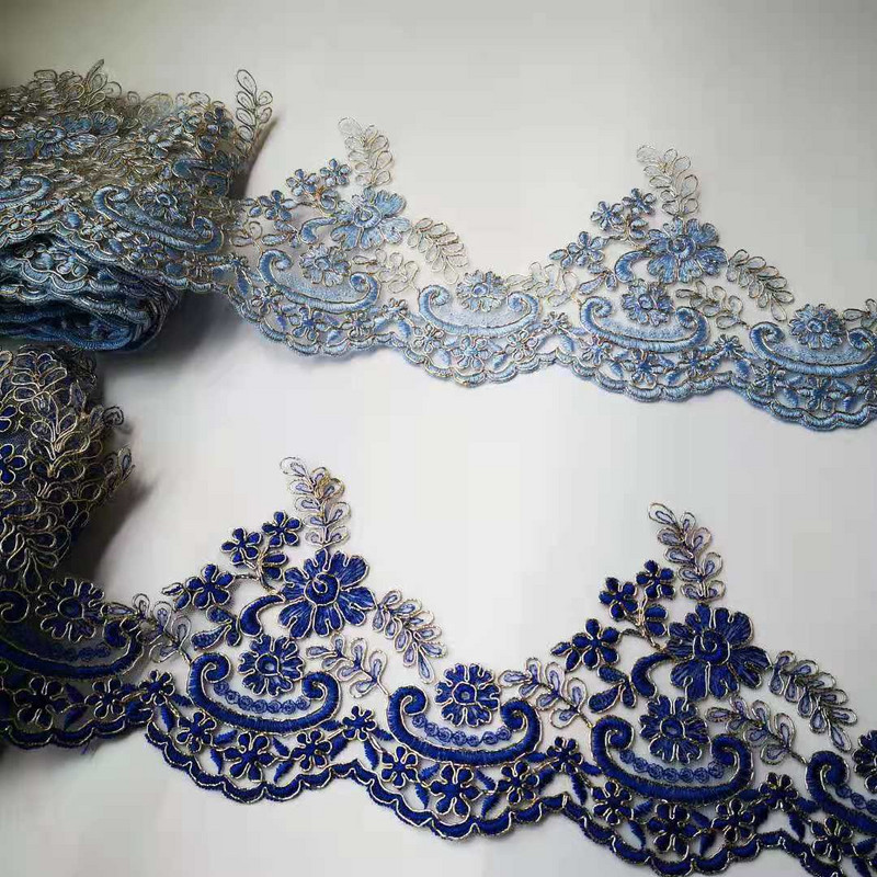 2Yards 15cm latime albastru cer safir margine poliester broderie dantela ornamente pentru rochie de mireasa design costum panglica dantela