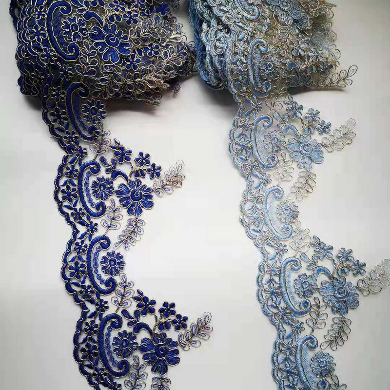 2Yards 15cm latime albastru cer safir margine poliester broderie dantela ornamente pentru rochie de mireasa design costum panglica dantela
