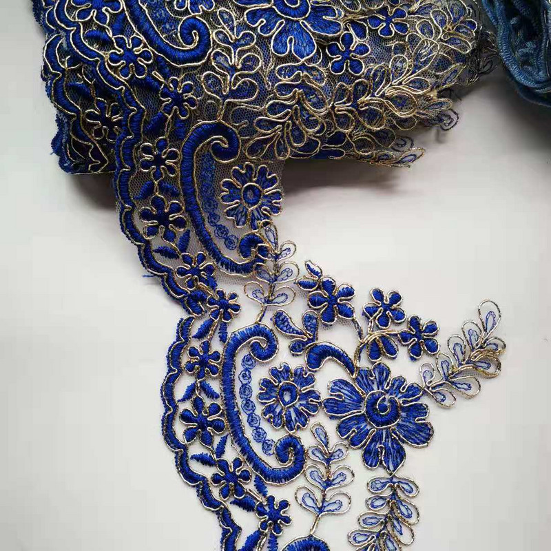 2Yards 15cm latime albastru cer safir margine poliester broderie dantela ornamente pentru rochie de mireasa design costum panglica dantela