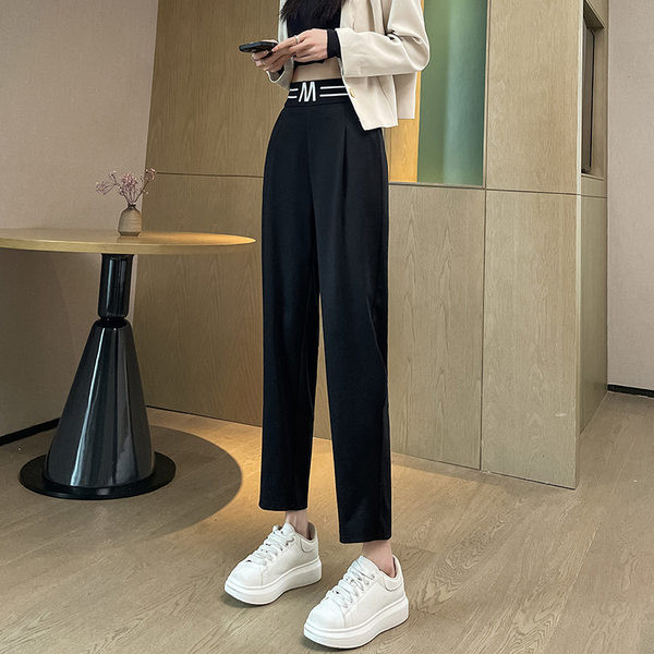 Naiste vabaaja püksid – kõrge vöökoha ja kirjaga