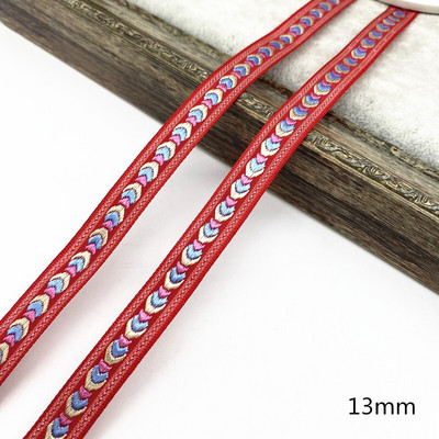 2 μέτρα Κόκκινο Χρώμα Vintage Ethnic Κεντητική Κορδέλα Δαντέλα Διακοσμητικά DIY Αξεσουάρ τσάντα ρούχων Κεντημένο ύφασμα