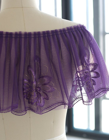 1 метър/ 20 СМ тъмносиньо лилаво двуслойна мрежеста бродерия с цветя с плисирана дантелена тъкан за ръчно изработена рокля от пола