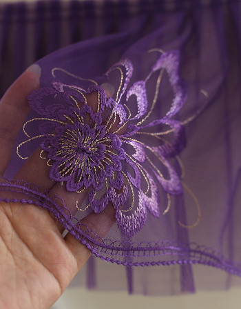 1 метър/ 20 СМ тъмносиньо лилаво двуслойна мрежеста бродерия с цветя с плисирана дантелена тъкан за ръчно изработена рокля от пола