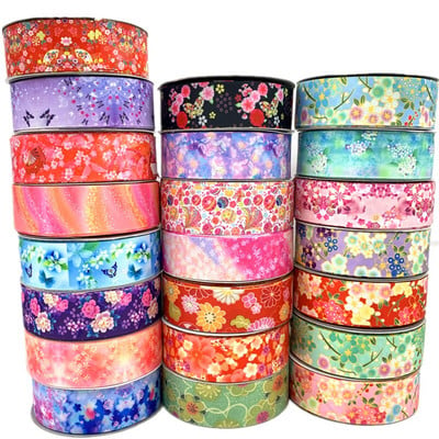 5yards/Παρτίδα 25mm 38mm Grosgrain Κορδέλα εκτύπωσης λουλούδια Κορδέλα για Χριστουγεννιάτικη διακόσμηση γάμου DIY ύφασμα ραπτικής