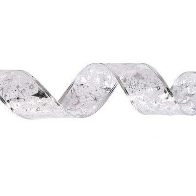 200 cm x 6,3 cm jõululint traadist servaga lint Organza läbipaistev sädelev lint jõulupuu pärja peo kaunistamiseks