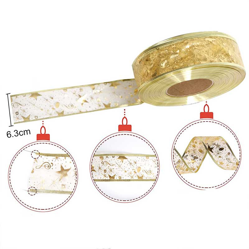 200 cm x 6,3 cm jõululint traadist servaga lint Organza läbipaistev sädelev lint jõulupuu pärja peo kaunistamiseks