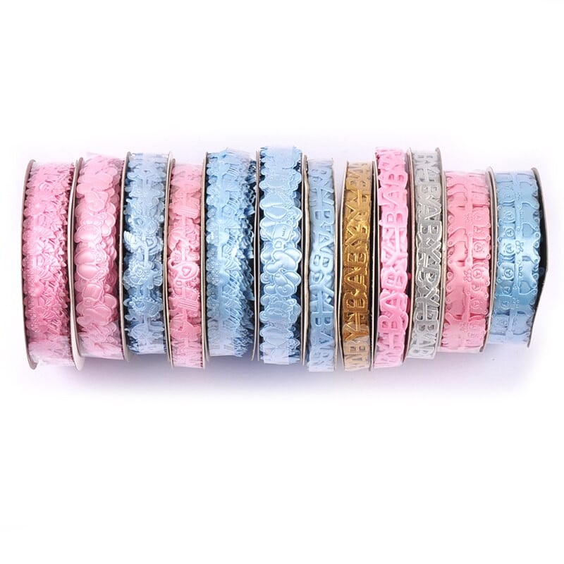 1–1,5 cm segatud roosad/sinised paelad käsitöötarbed Tikitud riidest pakkimine Kingitused beebipeokaunistused DIY õmblustarvikud