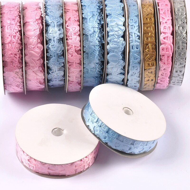 1–1,5 cm segatud roosad/sinised paelad käsitöötarbed Tikitud riidest pakkimine Kingitused beebipeokaunistused DIY õmblustarvikud