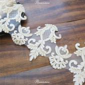 1 Yard Exquisite Gold Περίγραμμα Κορδόνι Ιβουάρ Κέντημα Δαντέλα Πολυεστέρας Παιδικό Φόρεμα Βρεφική Στολή Διακοσμητικά 16,5cm