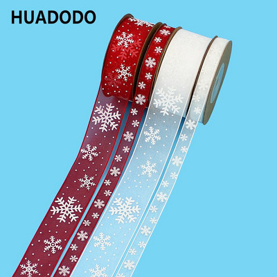 HUADODO 10mm 25mm Organza Ribbon Snowflake Χριστουγεννιάτικες κορδέλες για χειροποίητες DIY διακόσμηση συσκευασίας δώρου χονδρική 10 μέτρα/παρτ