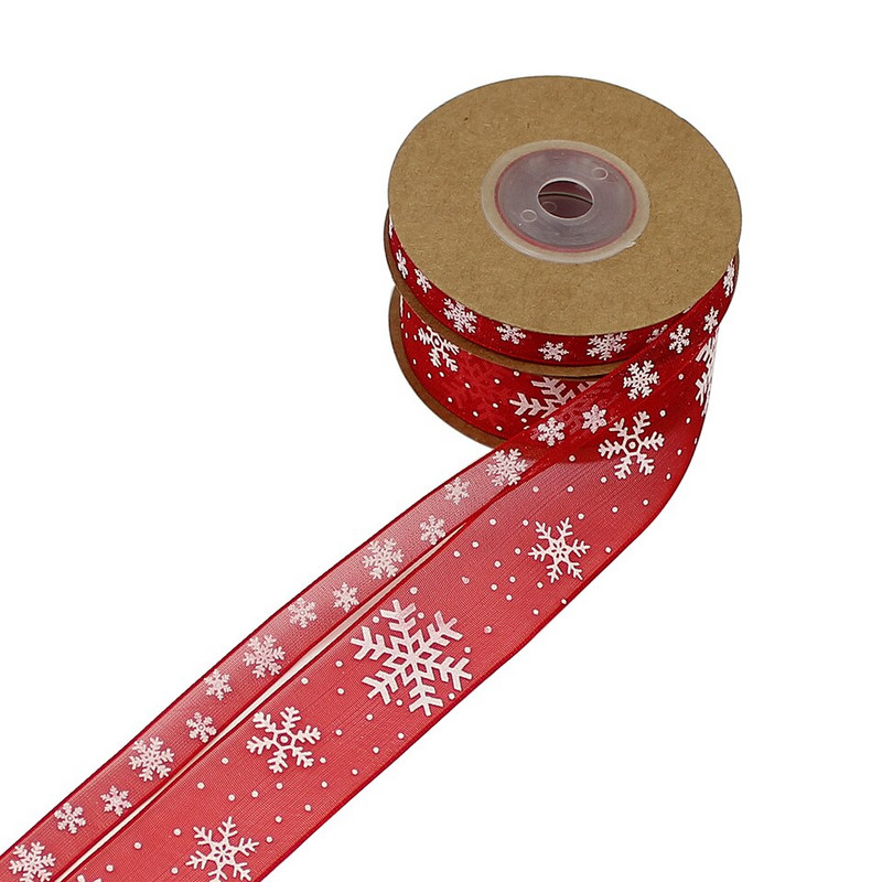 HUADODO 10mm 25mm organza szalag hópehely karácsonyi szalagok kézzel készített barkácsoláshoz Ajándékcsomagoló dekoráció nagyker 10méter/tétel