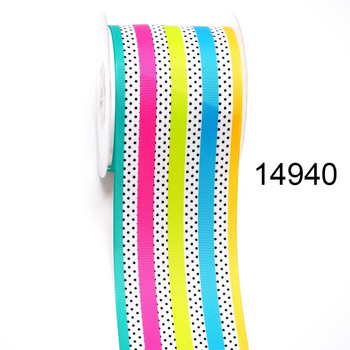 DIY Cartoon Stripes And Grids Printed Grosgrain Ribbon For Craft Supplies Αξεσουάρ ραπτικής 5 Yards. 14611