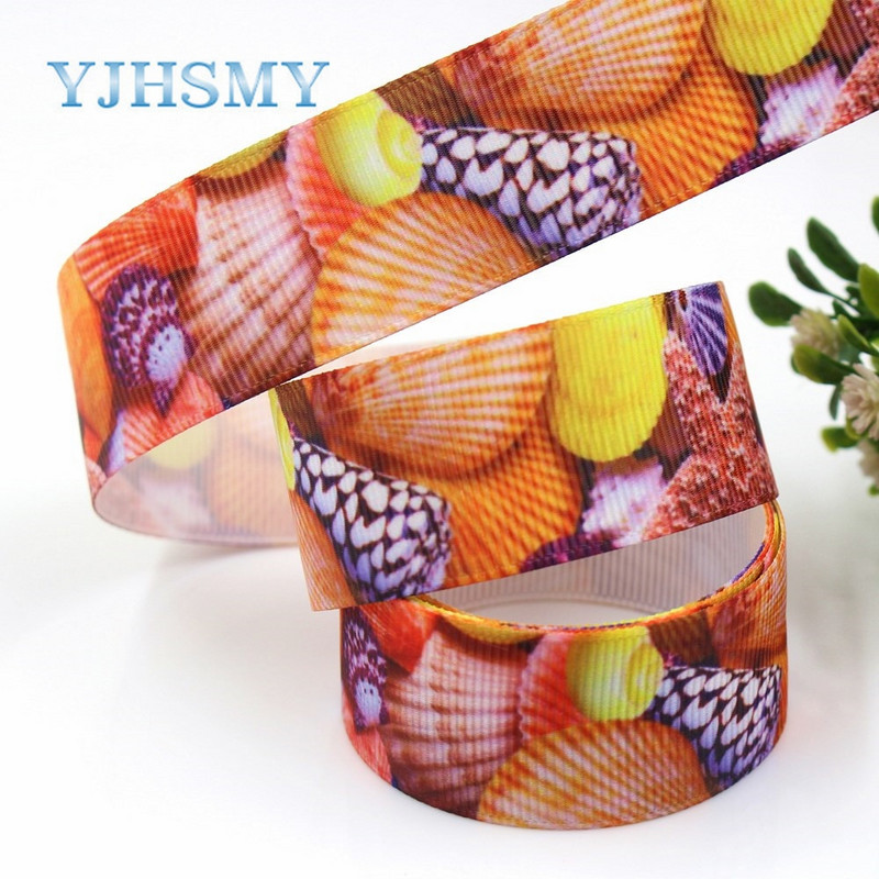 YJHSMY G-18925-1198,25 mm, 5 μέτρα Κέλυφος κόγχης σειράς Ocean Κορδέλες Θερμική μεταφορά Τυπωμένο γκρο, DIY Αξεσουάρ ένδυσης