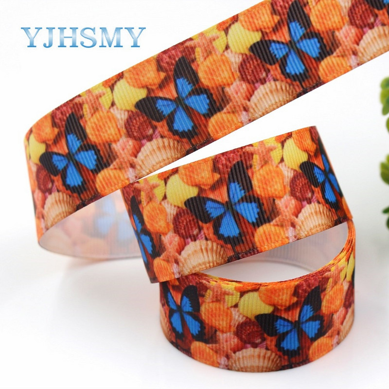 YJHSMY G-18925-1198,25 mm, 5 μέτρα Κέλυφος κόγχης σειράς Ocean Κορδέλες Θερμική μεταφορά Τυπωμένο γκρο, DIY Αξεσουάρ ένδυσης