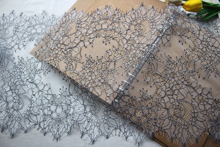 6 meetrit pehme kootud helehall + must ripsmepits kangad 100% nailon aluspesu pits must ja valge kaunistused 35cm laius*300cm