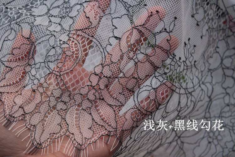 6 meetrit pehme kootud helehall + must ripsmepits kangad 100% nailon aluspesu pits must ja valge kaunistused 35cm laius*300cm