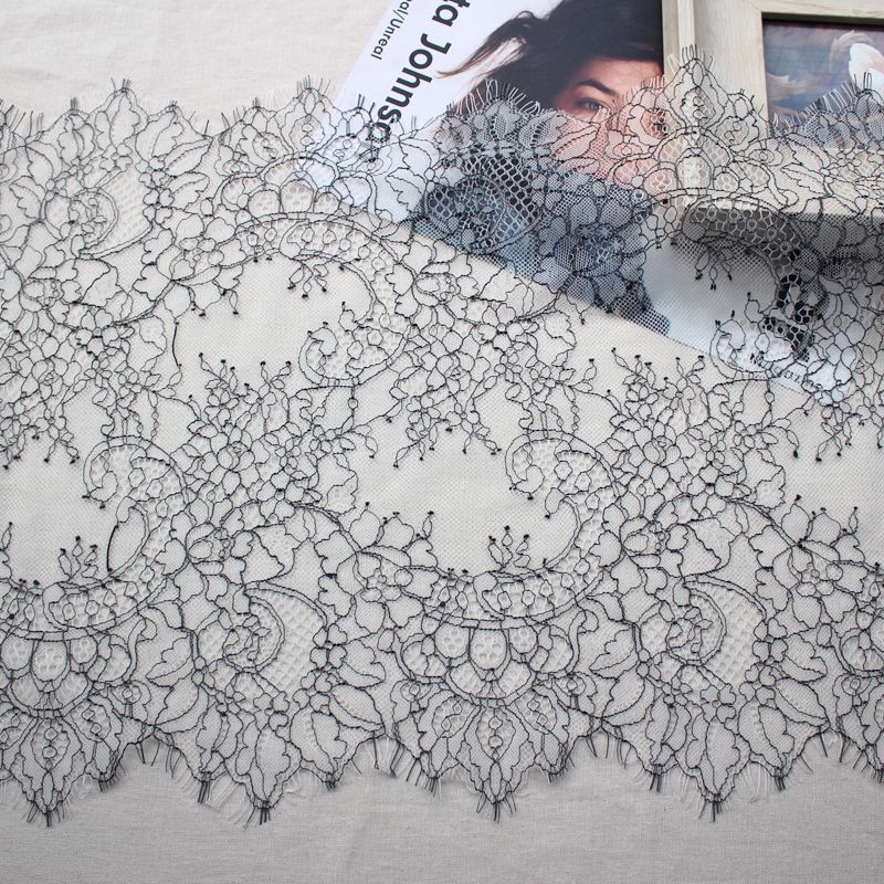 6 meetrit pehme kootud helehall + must ripsmepits kangad 100% nailon aluspesu pits must ja valge kaunistused 35cm laius*300cm