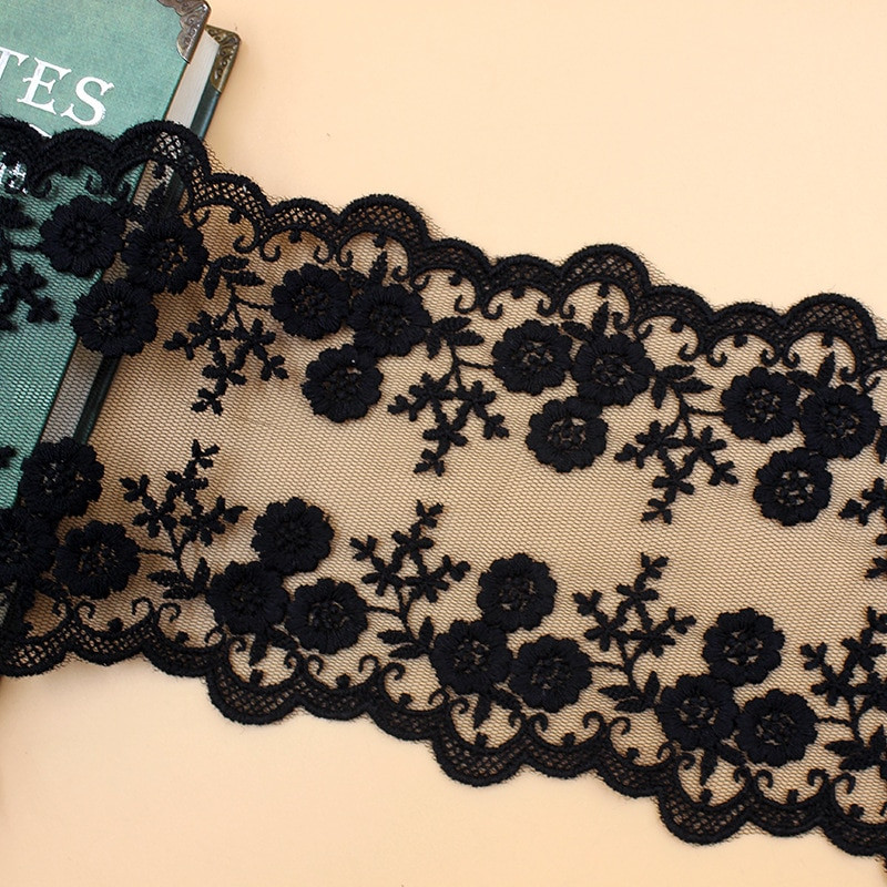 2 γιάρδες/παρτίδα λευκή μαύρη δαντέλα, κεντημένη γάζα δαντέλα 12 εκ