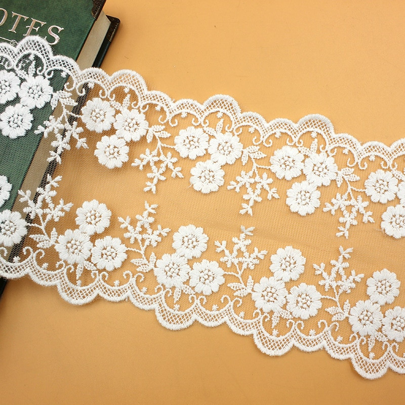 2 γιάρδες/παρτίδα λευκή μαύρη δαντέλα, κεντημένη γάζα δαντέλα 12 εκ