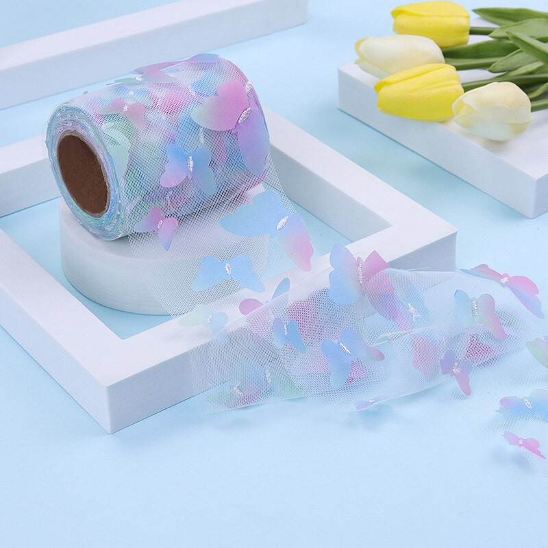 10 jardi/rola Gradijent šareni leptir til Organza vrpca DIY za svečane haljine Dječja haljina 3D leptir čipkana tkanina