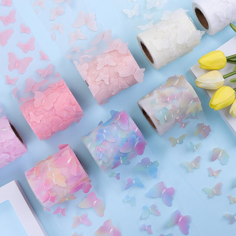 10 jardi/rola Gradijent šareni leptir til Organza vrpca DIY za svečane haljine Dječja haljina 3D leptir čipkana tkanina