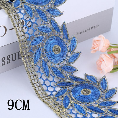 1/2/5 Γιάρδες 3,8--9 εκ. Μπλε κεντητό δαντέλα Γαμήλιο πάρτι Χριστουγεννιάτικη ένδυση DIY Χειροποίητη χειροτεχνία Κουβέρτα Κουρτίνα Πάπλωμα Κάλυμμα Lac