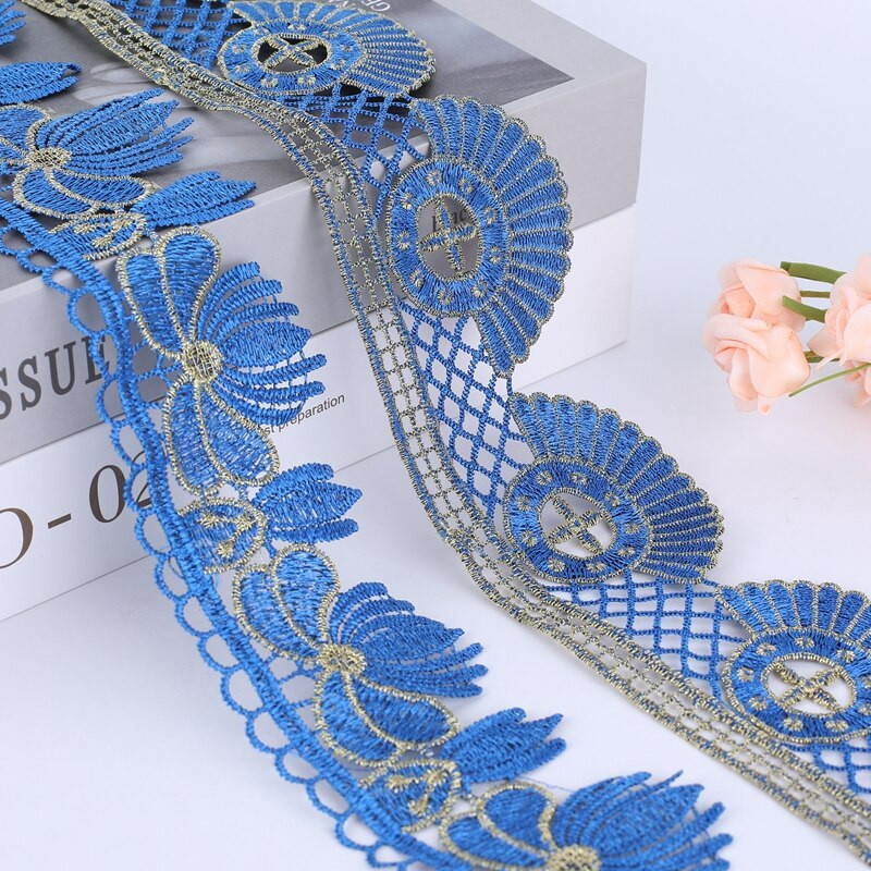 1/2/5 Γιάρδες 3,8--9 εκ. Μπλε κεντητό δαντέλα Γαμήλιο πάρτι Χριστουγεννιάτικη ένδυση DIY Χειροποίητη χειροτεχνία Κουβέρτα Κουρτίνα Πάπλωμα Κάλυμμα Lac