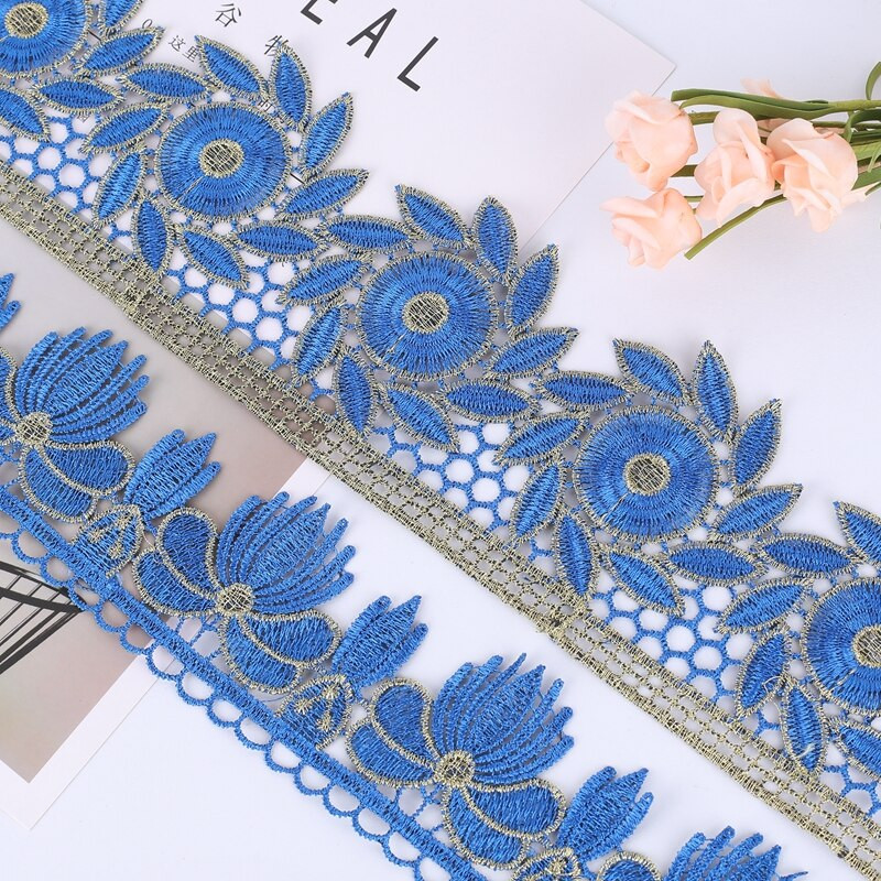 1/2/5 Γιάρδες 3,8--9 εκ. Μπλε κεντητό δαντέλα Γαμήλιο πάρτι Χριστουγεννιάτικη ένδυση DIY Χειροποίητη χειροτεχνία Κουβέρτα Κουρτίνα Πάπλωμα Κάλυμμα Lac