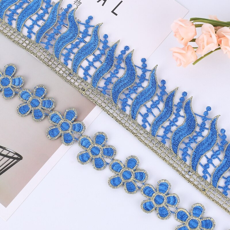 1/2/5 Γιάρδες 3,8--9 εκ. Μπλε κεντητό δαντέλα Γαμήλιο πάρτι Χριστουγεννιάτικη ένδυση DIY Χειροποίητη χειροτεχνία Κουβέρτα Κουρτίνα Πάπλωμα Κάλυμμα Lac