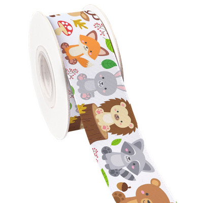 Ζώα του δάσους Tiger Lion Monkey τυπωμένη κορδέλα γκρο/σατινέ υφασμάτινη κορδέλα περιτυλίγματος χειροτεχνίας για διακόσμηση πάρτι Craft 10 Yards