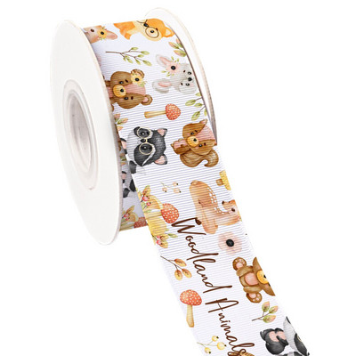 Ζώα του δάσους Tiger Lion Monkey τυπωμένη κορδέλα γκρο/σατινέ υφασμάτινη κορδέλα περιτυλίγματος χειροτεχνίας για διακόσμηση πάρτι Craft 10 Yards