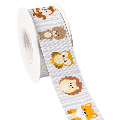 Ζώα του δάσους Tiger Lion Monkey τυπωμένη κορδέλα γκρο/σατινέ υφασμάτινη κορδέλα περιτυλίγματος χειροτεχνίας για διακόσμηση πάρτι Craft 10 Yards
