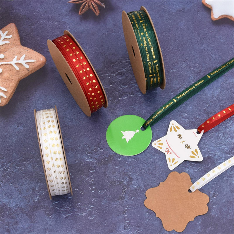 Σετ 3 ρολά 10 γιάρδες μεικτές Χριστουγεννιάτικες κορδέλες διακόσμηση γάμου για δώρα Συσκευασία συσκευασίας Ανθεκτικές στιβαρές κορδέλες διακοπών Σετ