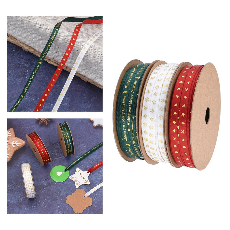 Σετ 3 ρολά 10 γιάρδες μεικτές Χριστουγεννιάτικες κορδέλες διακόσμηση γάμου για δώρα Συσκευασία συσκευασίας Ανθεκτικές στιβαρές κορδέλες διακοπών Σετ