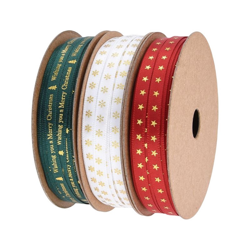 Σετ 3 ρολά 10 γιάρδες μεικτές Χριστουγεννιάτικες κορδέλες διακόσμηση γάμου για δώρα Συσκευασία συσκευασίας Ανθεκτικές στιβαρές κορδέλες διακοπών Σετ