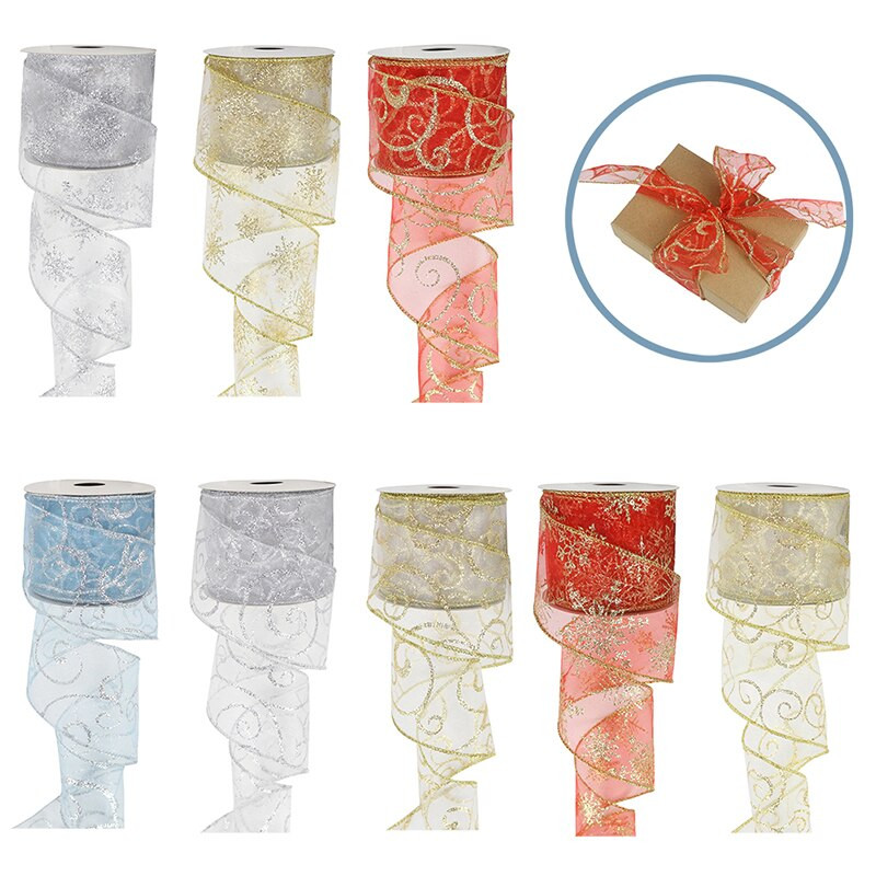 9M 63 mm Božićne satenske vrpce Rukotvorine DIY Traka Mašne za poklone za vjenčanje Prirodne vrpce od organze Šivanje Dekoracija odjeće