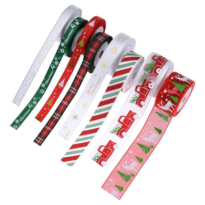 5 Yards DIY Δώρο Συσκευασία Φιόγκος Χριστουγεννιάτικη Κορδέλα Εκτύπωση Χειροτεχνίας Δαντέλα Χριστουγεννιάτικη Διακόσμηση Κρεμαστό κορδέλα