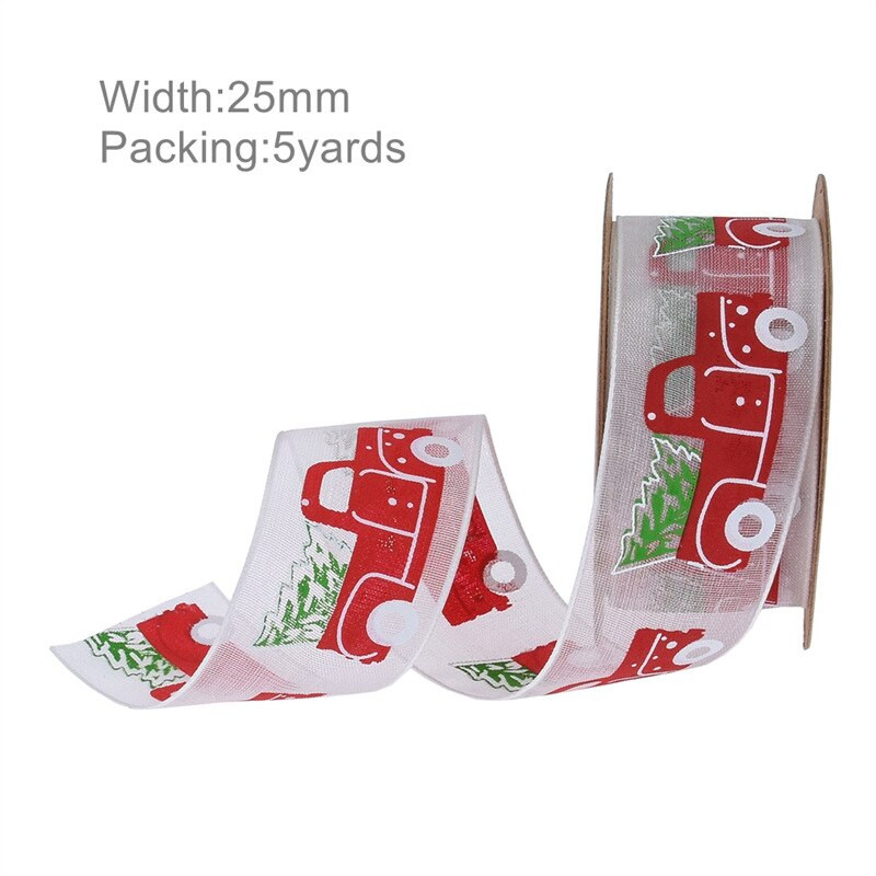 5 Yards DIY Δώρο Συσκευασία Φιόγκος Χριστουγεννιάτικη Κορδέλα Εκτύπωση Χειροτεχνίας Δαντέλα Χριστουγεννιάτικη Διακόσμηση Κρεμαστό κορδέλα