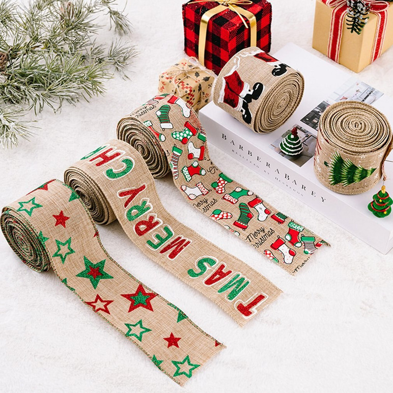 Vruće 6*500 cm ukrasi od vrpci za božićno drvce Crtani laneni obrti Trake u boji Vrpce za božićne ukrase za kućne zabave