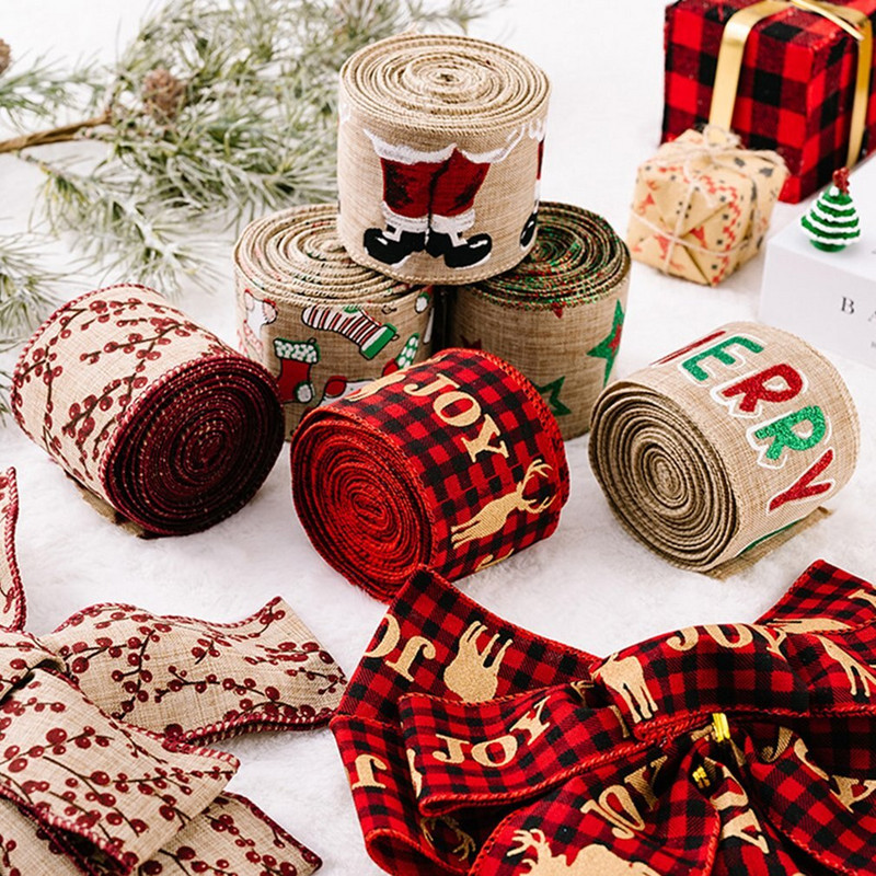 Vruće 6*500 cm ukrasi od vrpci za božićno drvce Crtani laneni obrti Trake u boji Vrpce za božićne ukrase za kućne zabave