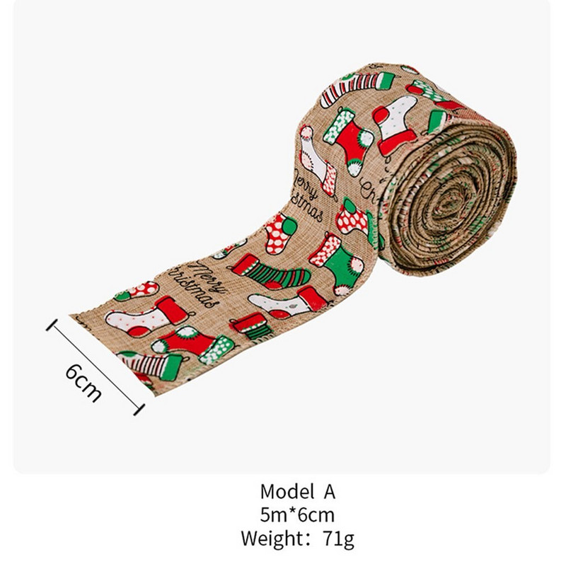 Vruće 6*500 cm ukrasi od vrpci za božićno drvce Crtani laneni obrti Trake u boji Vrpce za božićne ukrase za kućne zabave