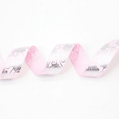 HL 5 jardi 25 mm kuum hõbedane Grosgrain riba roosi trükkimine DIY käsitsi valmistatud kinkekarp Juukseaksessuaarid materjal pakkimisrihm