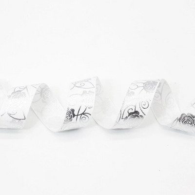 HL 5 jardi 25 mm kuum hõbedane Grosgrain riba roosi trükkimine DIY käsitsi valmistatud kinkekarp Juukseaksessuaarid materjal pakkimisrihm