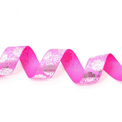 HL 5 jardi 25 mm kuum hõbedane Grosgrain riba roosi trükkimine DIY käsitsi valmistatud kinkekarp Juukseaksessuaarid materjal pakkimisrihm